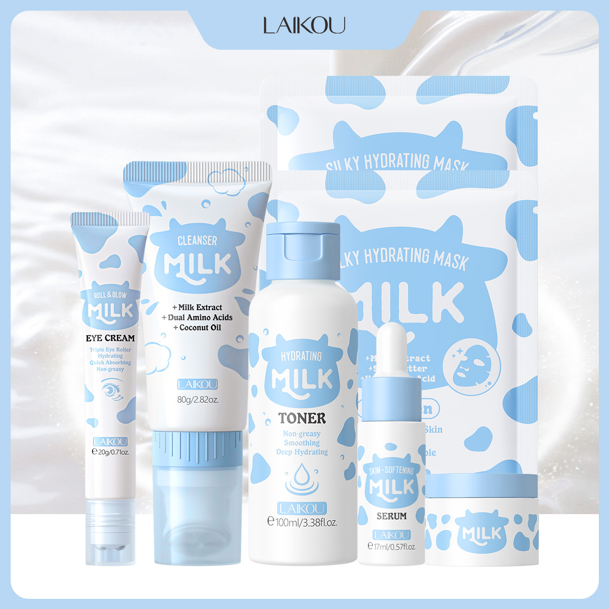 LAIKOU 6Pcs Milk Hydrating Ski - Skincare Glow Glowing 评论和价格